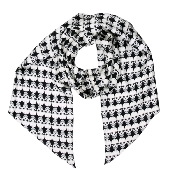 THOMAS WYLDE Black & White Silk Skull Print Scarf - Picture 3 of 7